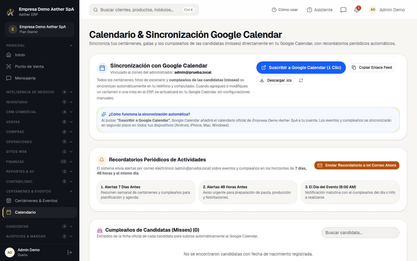 Captura de la pantalla: Calendario y Google Calendar