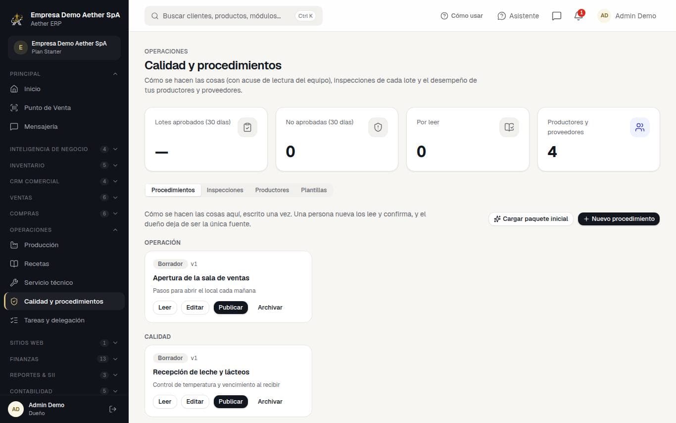 Captura de la pantalla: Calidad y procedimientos