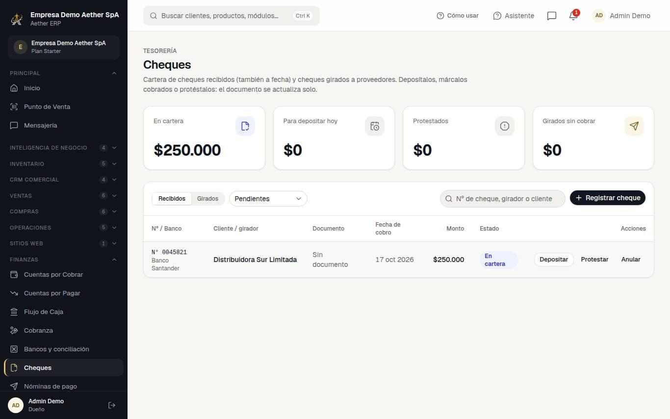 Captura de la pantalla: Cheques