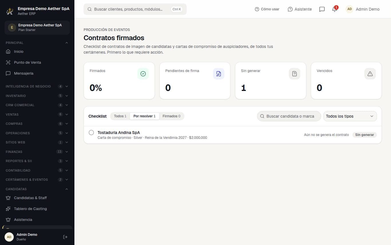 Captura de la pantalla: Contratos firmados