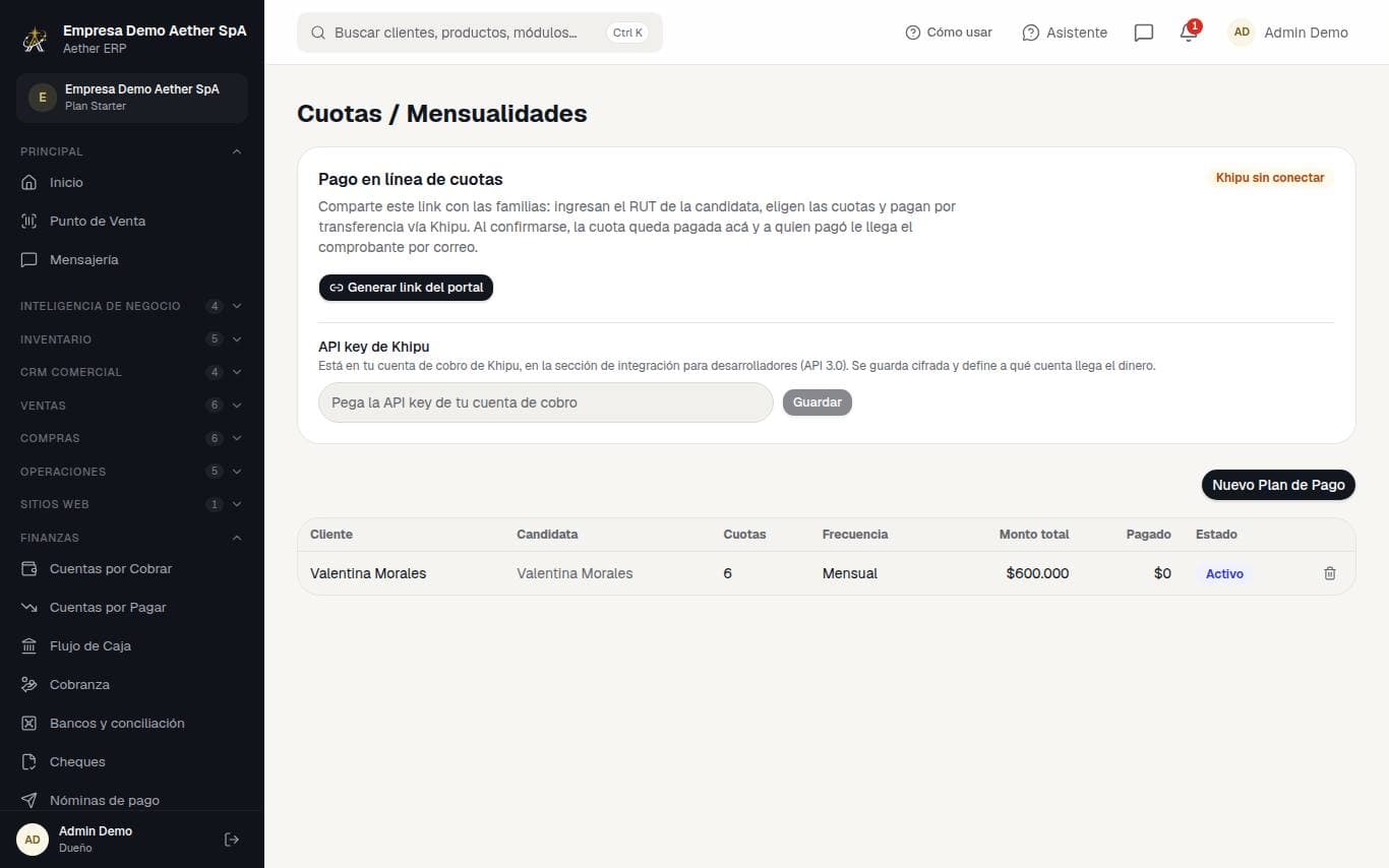 Captura de la pantalla: Cuotas y mensualidades