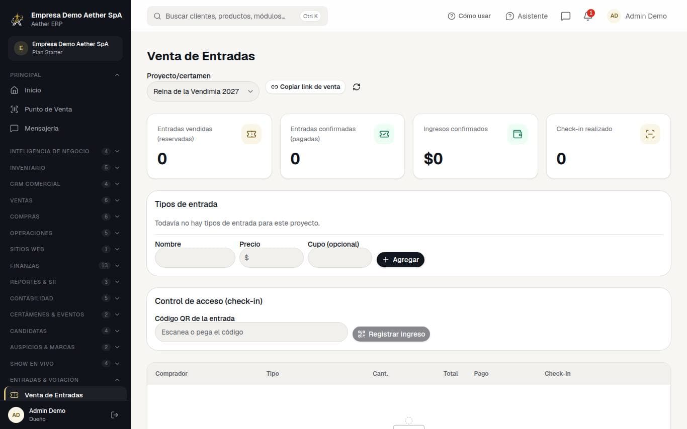 Captura de la pantalla: Venta de entradas