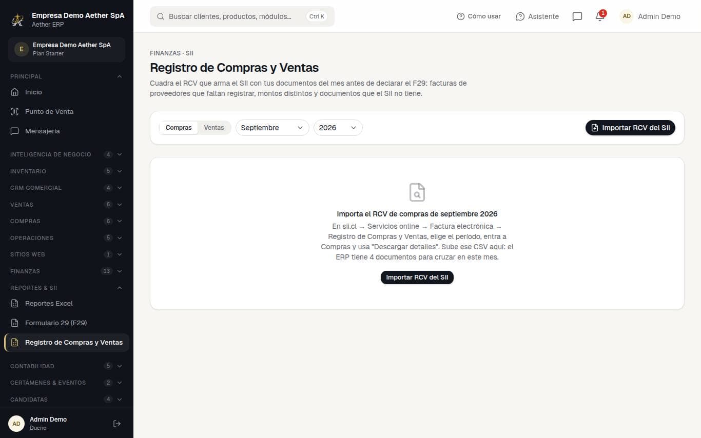 Captura de la pantalla: Registro de Compras y Ventas (RCV)