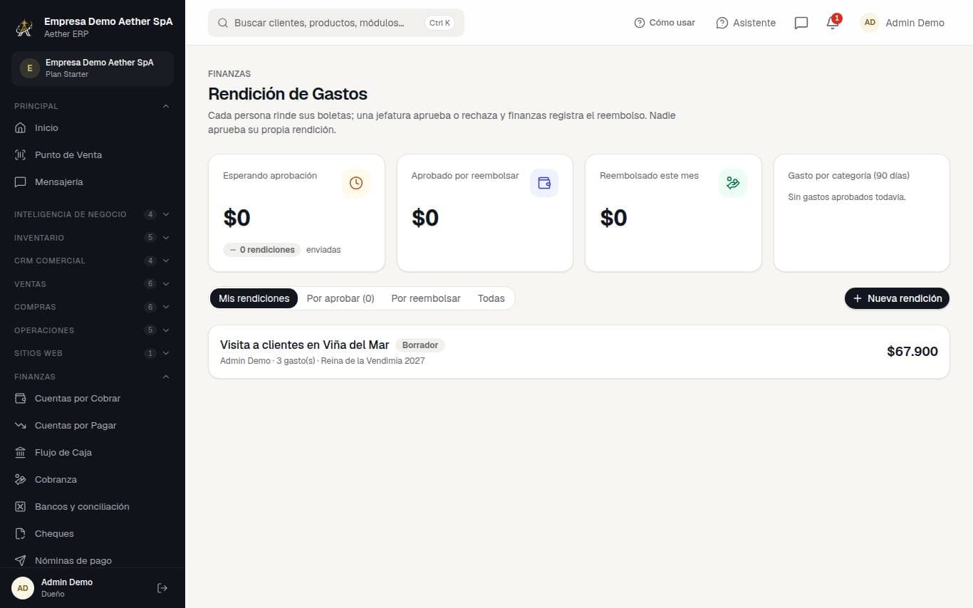 Captura de la pantalla: Rendición de gastos