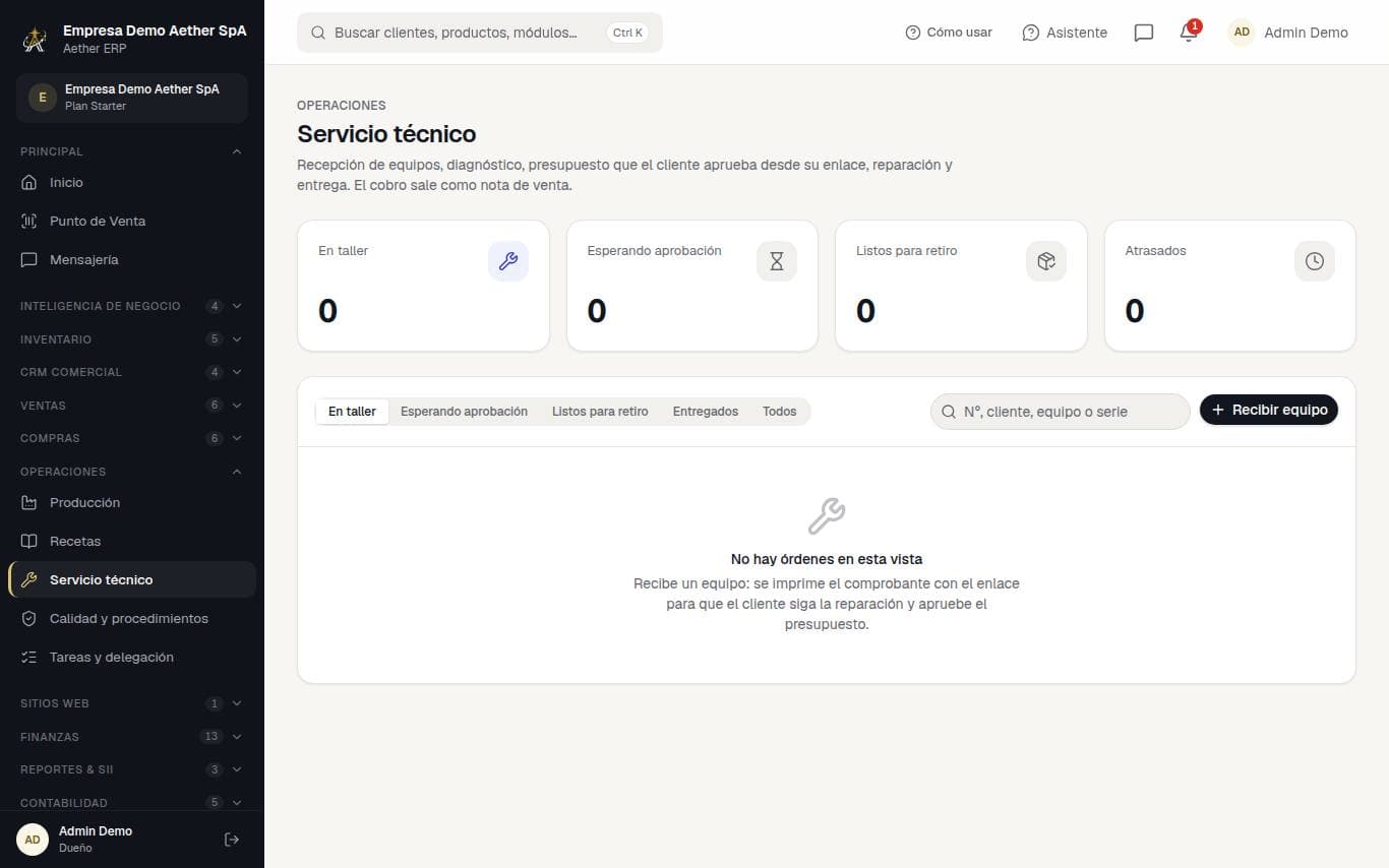 Captura de la pantalla: Servicio técnico