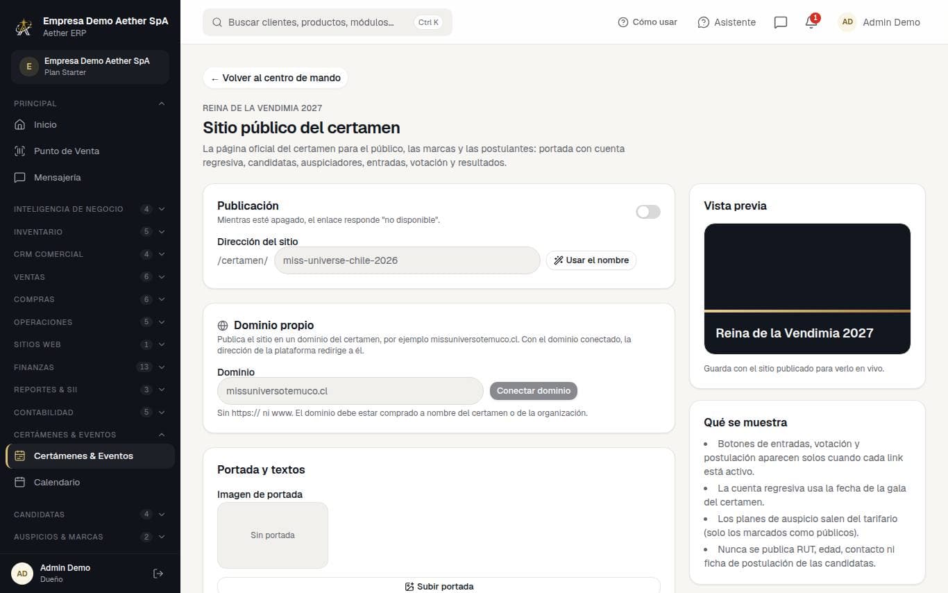 Captura de la pantalla: Sitio público del certamen y afiches