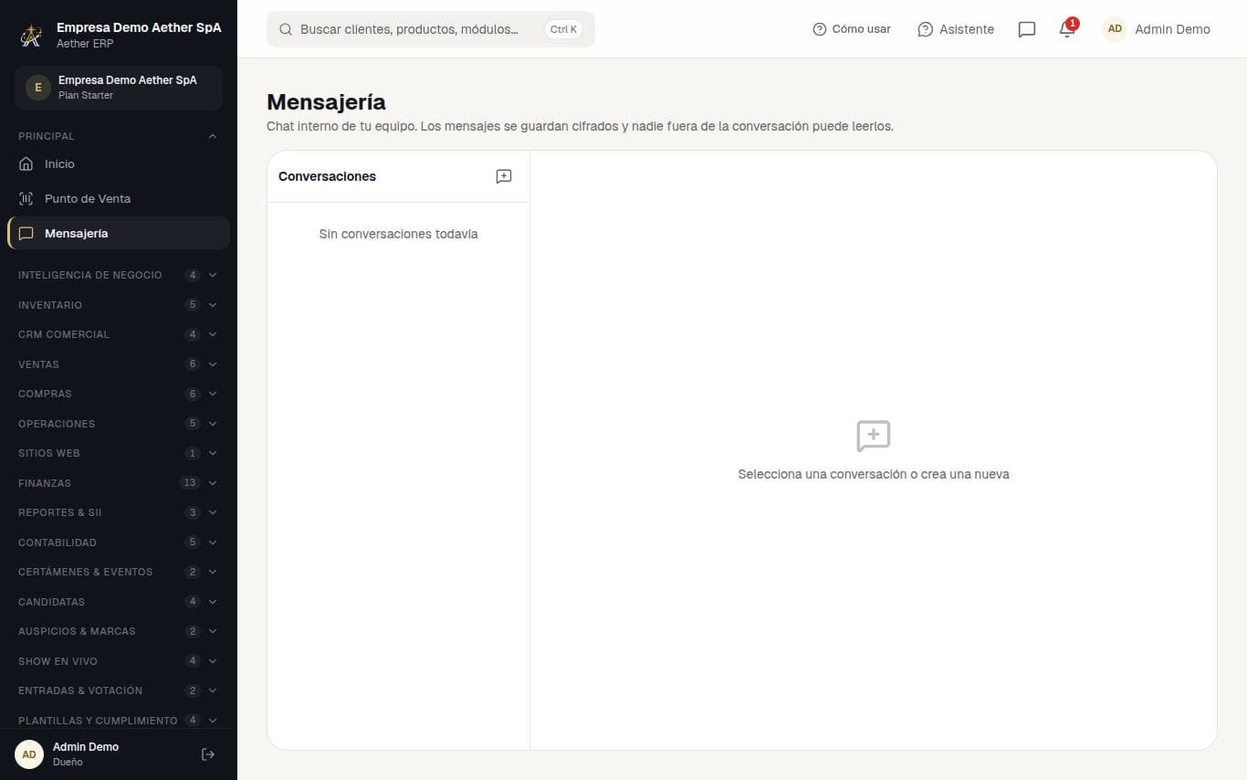Captura de la pantalla: Mensajería interna